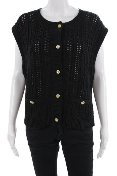 Central Park West Unisex Black Sleeveless Cardigan Vest Crew Neck Size S