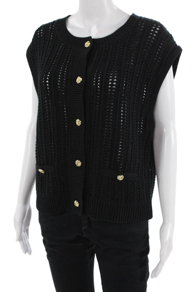 Central Park West Unisex Black Sleeveless Cardigan Vest Crew Neck Size S
