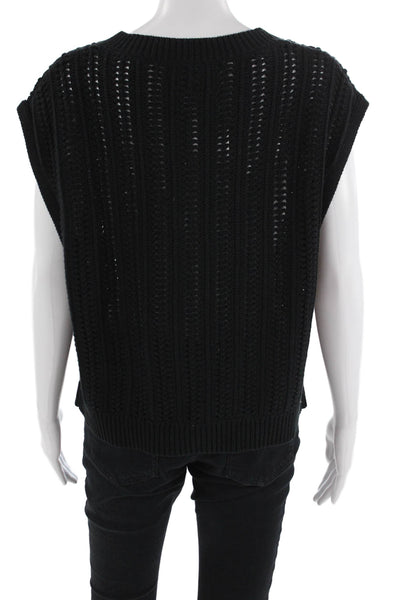 Central Park West Unisex Black Sleeveless Cardigan Vest Crew Neck Size S