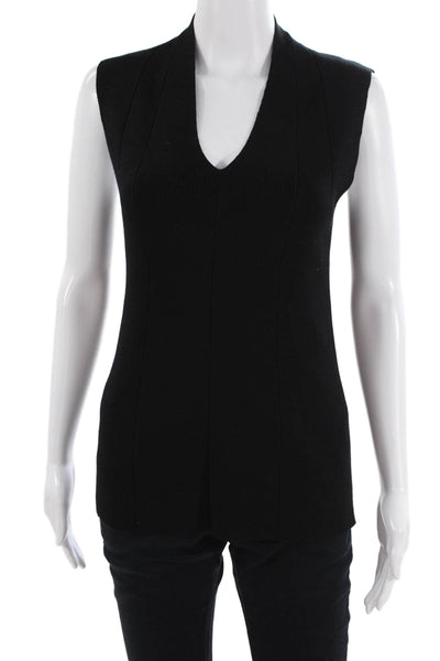Metric Knits Womens Basic Black V-Neck Sleeveless Tank Size L