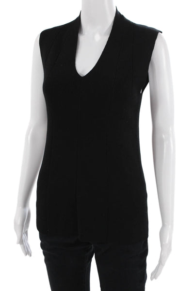 Metric Knits Womens Basic Black V-Neck Sleeveless Tank Size L