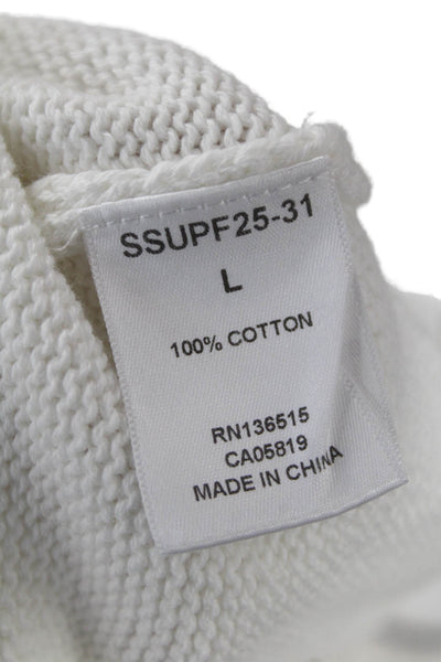 Designer Unisex White V-Neck Cotton Pullover Sweater Long Sleeve Size L