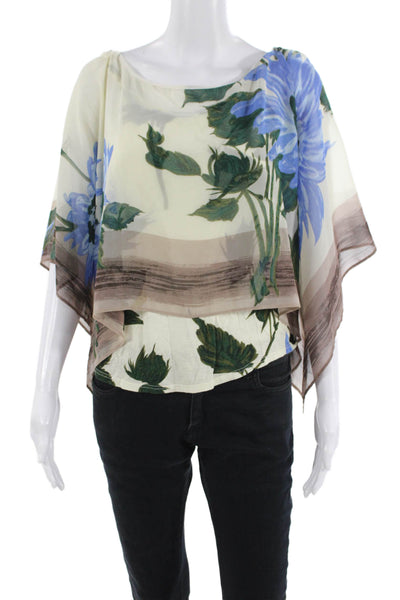 Tiny Womens Beige Kimono Blouse Sleeveless Floral Round Neck Size XS