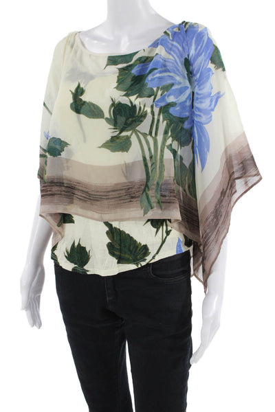 Tiny Womens Beige Kimono Blouse Sleeveless Floral Round Neck Size XS