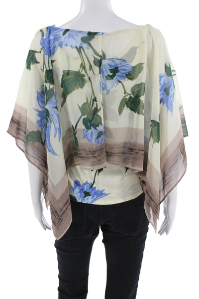 Tiny Womens Beige Kimono Blouse Sleeveless Floral Round Neck Size XS