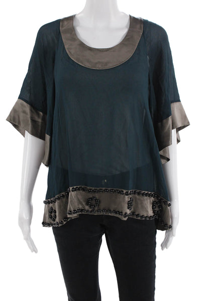 Development by Erica Davies Women Kimono Tunic Blouse Dark Blue Viscose Size S