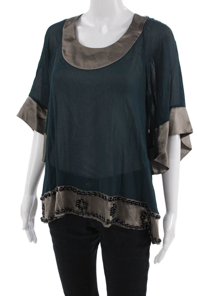 Development by Erica Davies Women Kimono Tunic Blouse Dark Blue Viscose Size S