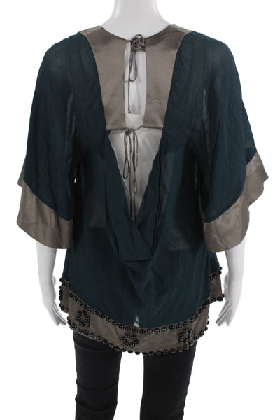 Development by Erica Davies Women Kimono Tunic Blouse Dark Blue Viscose Size S
