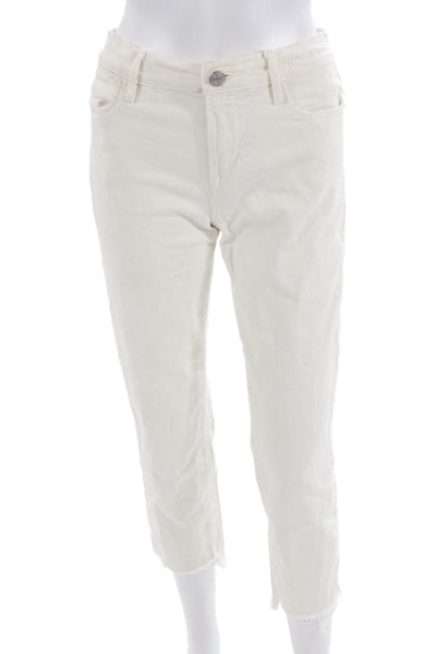 Frame Women Ankle Cropped Jeans White Cotton Mid Rise Size 26