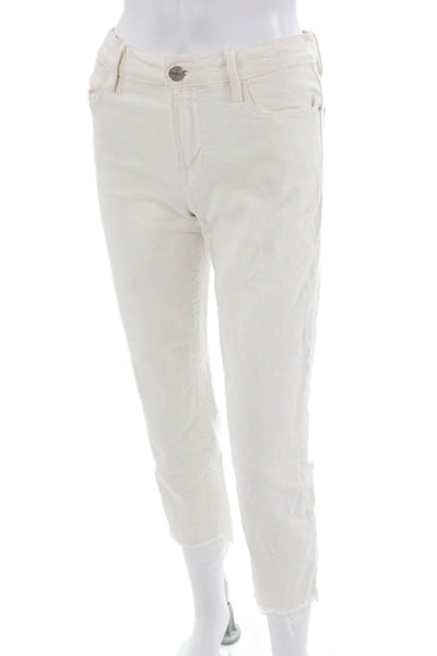 Frame Women Ankle Cropped Jeans White Cotton Mid Rise Size 26