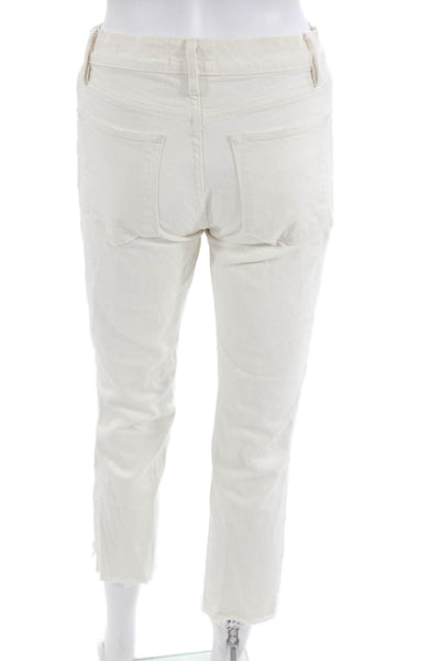Frame Women Ankle Cropped Jeans White Cotton Mid Rise Size 26