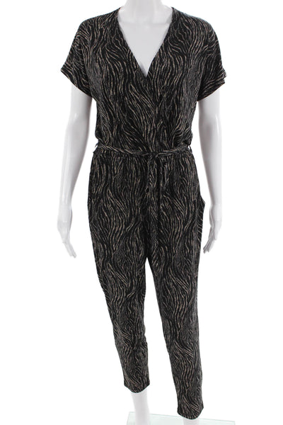 Veronica M Women Jumpsuit Black V-Neck Short Sleeve Abstract Size S