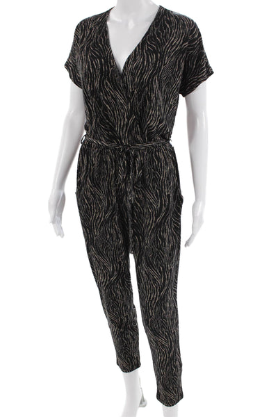 Veronica M Women Jumpsuit Black V-Neck Short Sleeve Abstract Size S