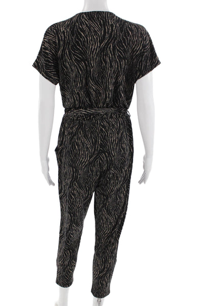 Veronica M Women Jumpsuit Black V-Neck Short Sleeve Abstract Size S