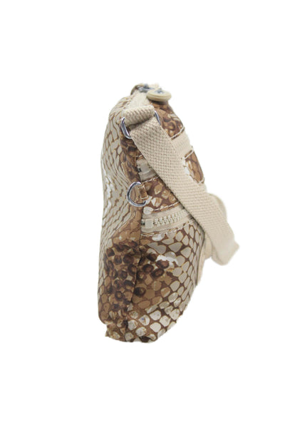 Kipling Womens Snakeskin Print Crossbody Shoulder Handbag Brown Beige