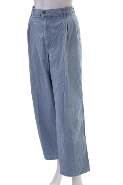 Dockers Women Cropped Pants Light Blue Cotton Blend Button 30in Size L