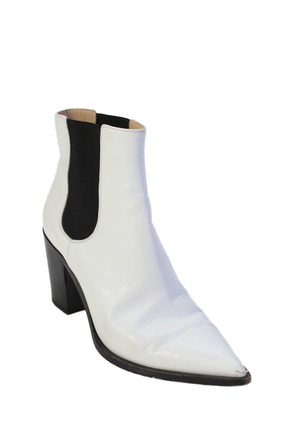 Gianvito Rossi Womens Leather Pointed Toe Ankle Boots Shoes White Size 9.5
