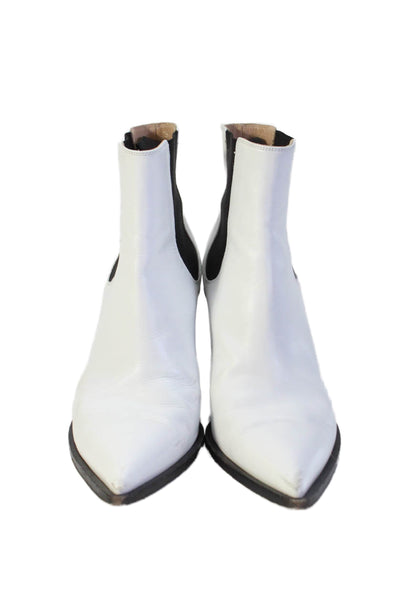 Gianvito Rossi Womens Leather Pointed Toe Ankle Boots Shoes White Size 9.5