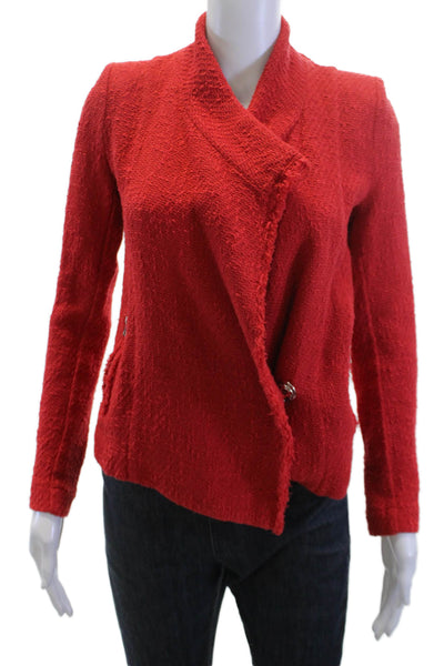 IRO Women Blazer Red 100% Cotton Mock Neck Long Sleeve Size 36
