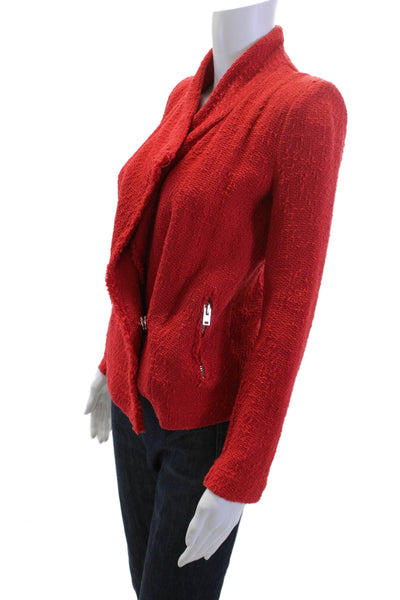 IRO Women Blazer Red 100% Cotton Mock Neck Long Sleeve Size 36