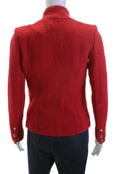 IRO Women Blazer Red 100% Cotton Mock Neck Long Sleeve Size 36