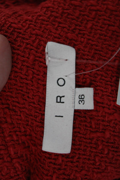 IRO Women Blazer Red 100% Cotton Mock Neck Long Sleeve Size 36