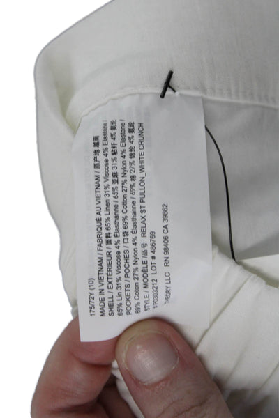Theory Womens White Cropped Dress Pants Linen Blend Size 10