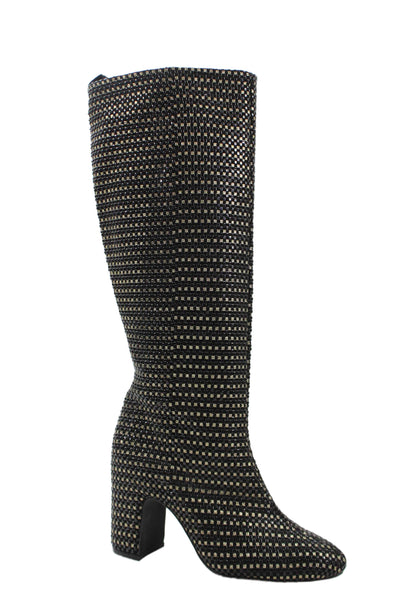 Cecelia New York Women's Block Heels Textured Knee High Boots Black Size 7.5