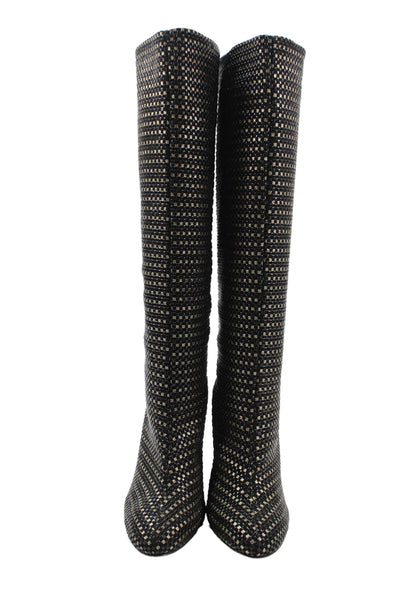 Cecelia New York Women's Block Heels Textured Knee High Boots Black Size 7.5