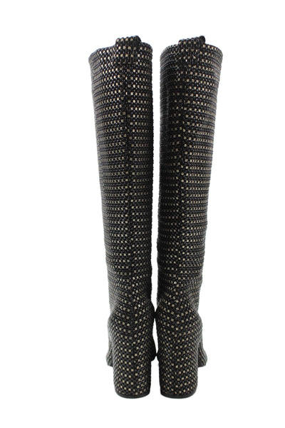Cecelia New York Women's Block Heels Textured Knee High Boots Black Size 7.5