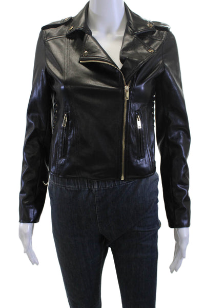 Generation Love Women Biker Motorcycle Jacket Black PU Collared Button Size XS