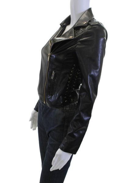 Generation Love Women Biker Motorcycle Jacket Black PU Collared Button Size XS