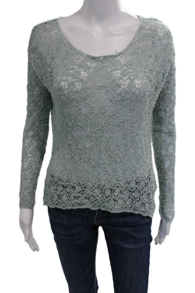 525 America Women Bohemian Green Round Neck Sweater Viscose-Linen Blend Size XS
