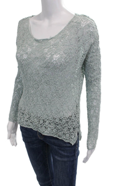 525 America Women Bohemian Green Round Neck Sweater Viscose-Linen Blend Size XS