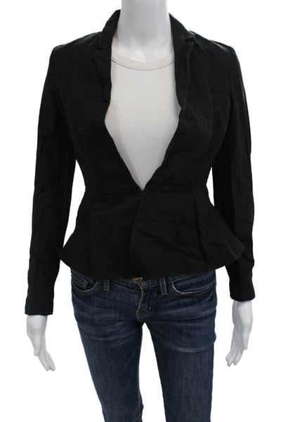 Giada Forte Women Collared Linen Cotton Black Blazer Long Sleeve Size 0