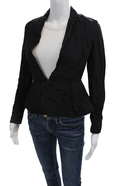 Giada Forte Women Collared Linen Cotton Black Blazer Long Sleeve Size 0