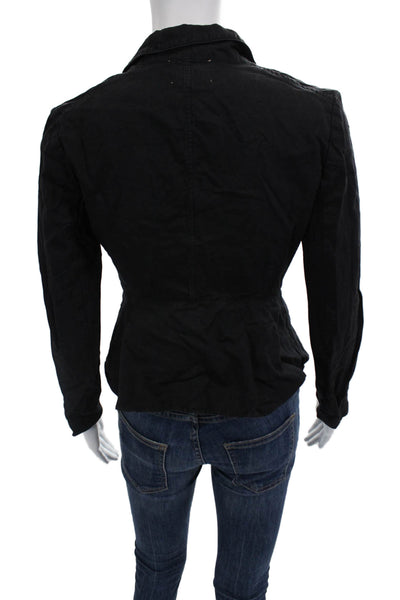 Giada Forte Women Collared Linen Cotton Black Blazer Long Sleeve Size 0