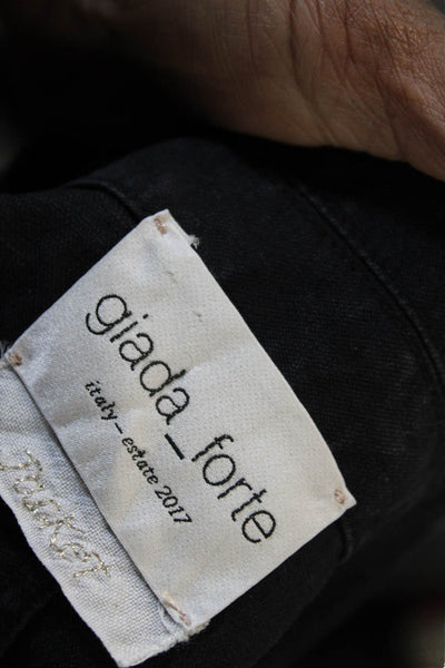 Giada Forte Women Collared Linen Cotton Black Blazer Long Sleeve Size 0
