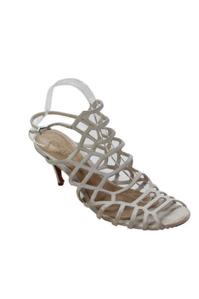 Schutz Womens Open Toe Strappy Slingback Heels White Size 11