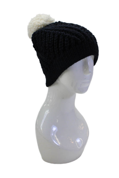 Raffaello Bettini Womens Wool Knit Contrast Pom Pom Beanie Black One Size