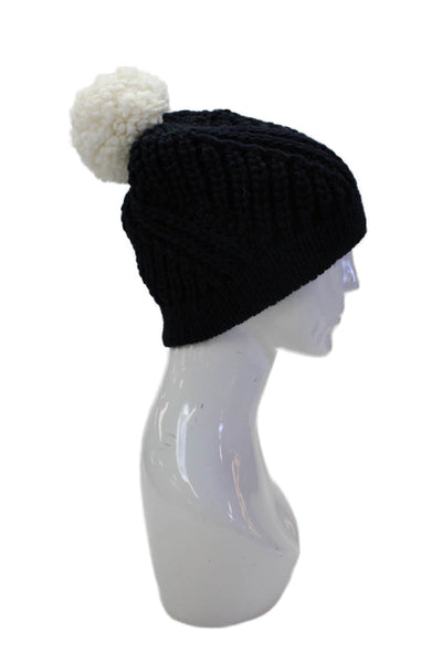 Raffaello Bettini Womens Wool Knit Contrast Pom Pom Beanie Black One Size