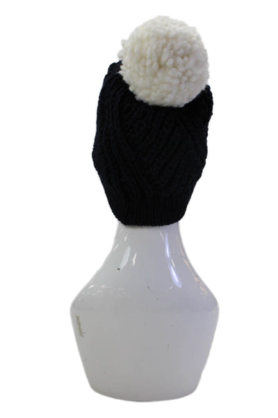 Raffaello Bettini Womens Wool Knit Contrast Pom Pom Beanie Black One Size
