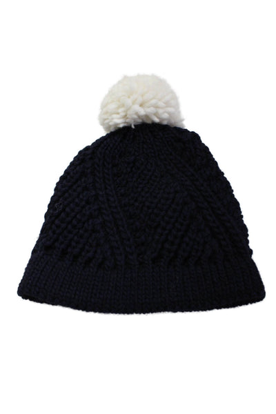 Raffaello Bettini Womens Wool Knit Contrast Pom Pom Beanie Black One Size