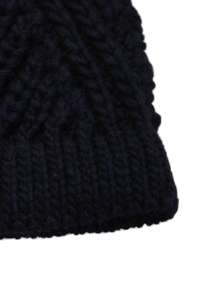 Raffaello Bettini Womens Wool Knit Contrast Pom Pom Beanie Black One Size