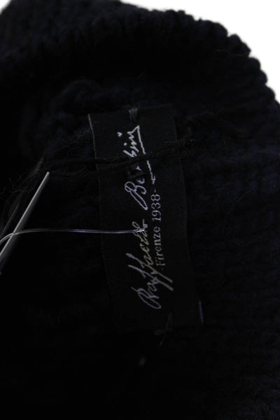 Raffaello Bettini Womens Wool Knit Contrast Pom Pom Beanie Black One Size