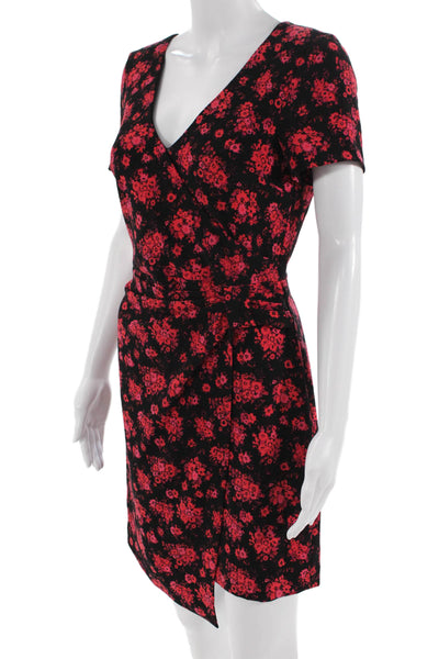 Club Monaco Women Sheath Wrap Dress Black V-Neck Short Sleeve Tie Waist Size 4
