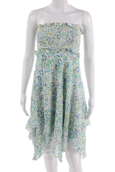 BCBGMAXAZRIA Women Blue Floral Silk Sundress Sleeveless Short Size XS