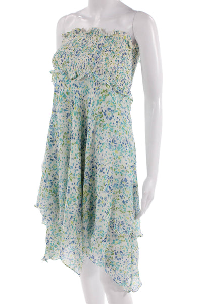 BCBGMAXAZRIA Women Blue Floral Silk Sundress Sleeveless Short Size XS