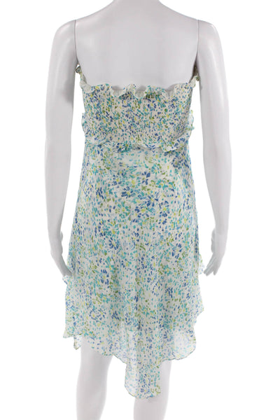 BCBGMAXAZRIA Women Blue Floral Silk Sundress Sleeveless Short Size XS