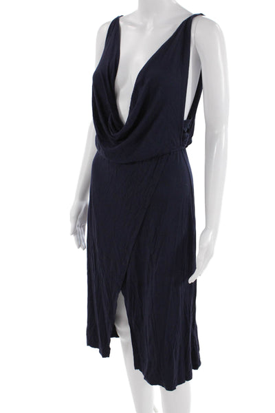 Splendid Women Dark Blue Slip Wrap Midi Dress Sleeveless Size S